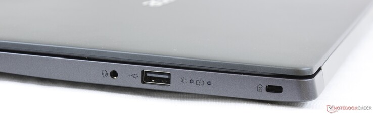 Derecha: Audio combo de 3.5 mm, USB 2.0 Tipo-A, Cerradura Kensington
