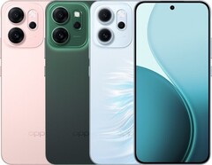 El Oppo Reno14 F se comercializa en rosa brillante, verde luminoso y verde ópalo (Fuente de la imagen: Oppo)