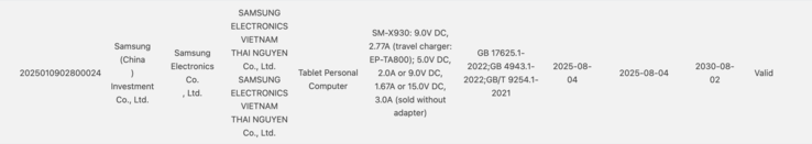El Tab S11 Ultra recibe la certificación 3C. (Fuente de la imagen: certificación 3C)