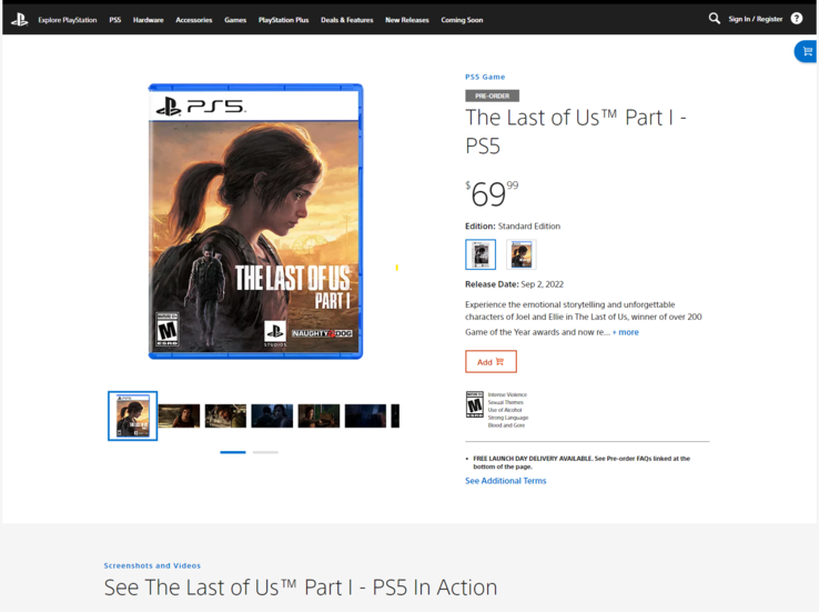 Listado de la tienda PlayStation de The Last of Us remasterizado para la PS5 (imagen vía Sony)