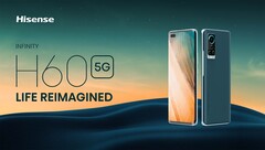 El Hisense Infinity H60 5G tiene una parte trasera de piel sintética y seis cámaras de calidad variable. (Fuente de la imagen: Hisense)