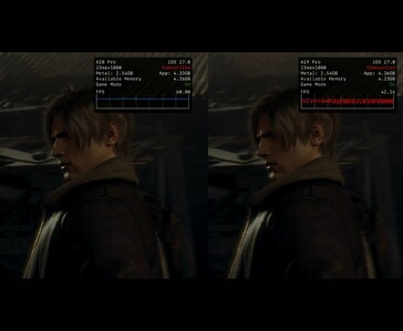 Resident Evil 4 ejecutándose en el iPhone 18 Pro Max y el iPhone 17 Pro Max, mostrando la diferencia de FPS.