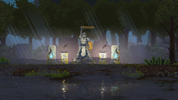 Una imagen que muestra una estatua en Kingdom: New Lands