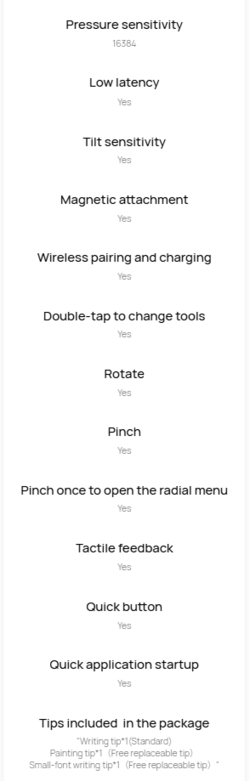 Huawei ofrece una lista de las características del M-Pencil Pro en su página web.