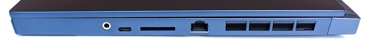 Derecha: conector de audio combinado de 3,5 mm, USB 3.2 Gen2 Tipo-C, lector de tarjetas SD, GigabitLAN, ventilación