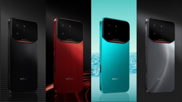 El Infinix Note 60 Ultra viene en colores Negro Torino, Rojo Monza, Azul Amalfi y Plata Roma