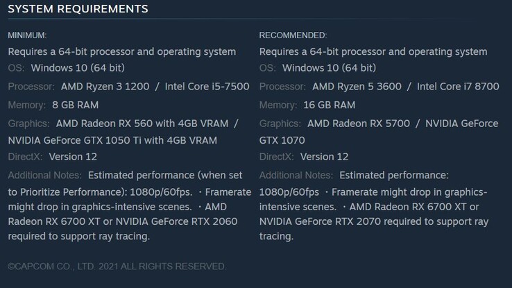 Requisitos del sistema de Resident Evil Village. (Fuente de la imagen: Steam)