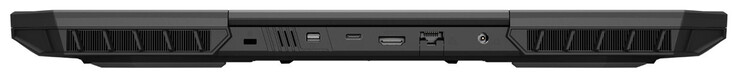 Trasera: Ranura para un bloqueo de cable, mini Displayport 1.4a (G-Sync), USB 3.2 Gen 2 (USB-C), HDMI 2.1, Gigabit Ethernet, conector de alimentación