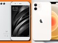 El Xiaomi Mi 6 original y el Apple iPhone 12 mini apuntan al mercado de los teléfonos pequeños. (Fuente de la imagen: Xiaomi/Apple - editado)