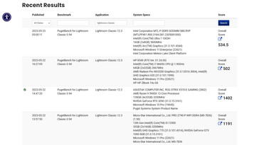 Intel Meteor Lake Core Ultra 7 1003H y Core i7-8665U en PugetBench Lightroom Classic. (Fuente: PugetBench)