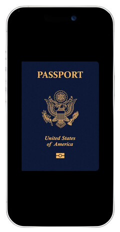 Una imagen de un pasaporte estadounidense en la pantalla de un iPhone 17.