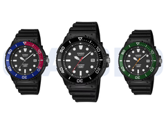 De izquierda a derecha, en la imagen: Casio MRW-240H-1E1JF, MRW-240H-1E2JF y MRW-240H-1E3JF.