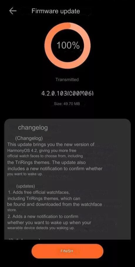 El registro de cambios de la actualización HarmonyOS 4.2 para el Watch GT 4. (Fuente de la imagen: Blog de Huawei vía Google Translate)