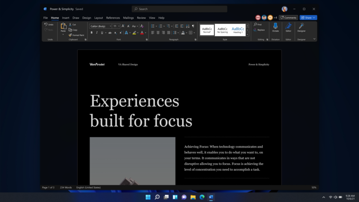 El nuevo Office se integra con la configuración del sistema de Windows 11, incluido el modo oscuro. (Imagen: Microsoft)