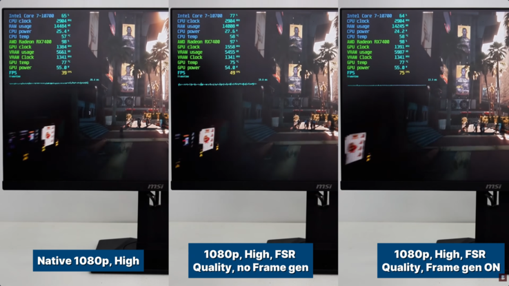 Benchmarking CyberPunk en la configuración RX 7400 / Intel Core i7-10700.
