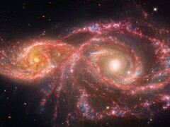 Imagen tomada por el telescopio espacial James Webb, que muestra la fusión de las dos galaxias IC 2163 y NGC 2207. (Fuente de la imagen: © NASA, ESA, CSA, STScI)