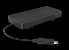 El USB-C Dual Display Travel Dock puede recargar un portátil a una potencia de hasta 100 W con una fuente de alimentación compatible. (Fuente de la imagen: Lenovo)