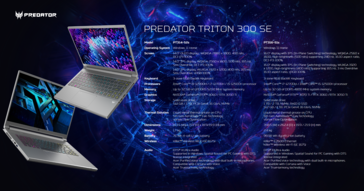 Hoja de especificaciones del Acer Predator Triton 300 SE (imagen vía Acer)