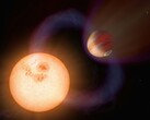 Ilustración de un artista que muestra un exoplaneta y una estrella.