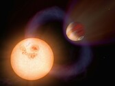 Ilustración de un artista que muestra un exoplaneta y una estrella.