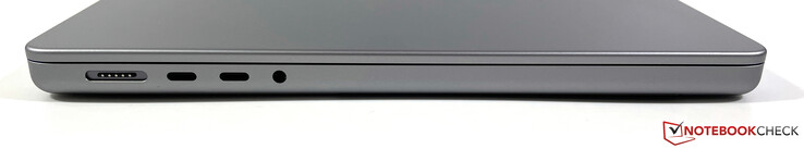 Lado izquierdo: MagSafe 3, 2 USB-C con Thunderbolt 4 (40 Gbps, USB-4, DisplayPort, Power Delivery), auriculares de 3,5 mm