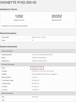 AMD EPYC 7763. (Fuente de la imagen: Geekbench)