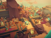 Una imagen que muestra edificios en Islanders, ahora con un 70% de descuento en Steam.