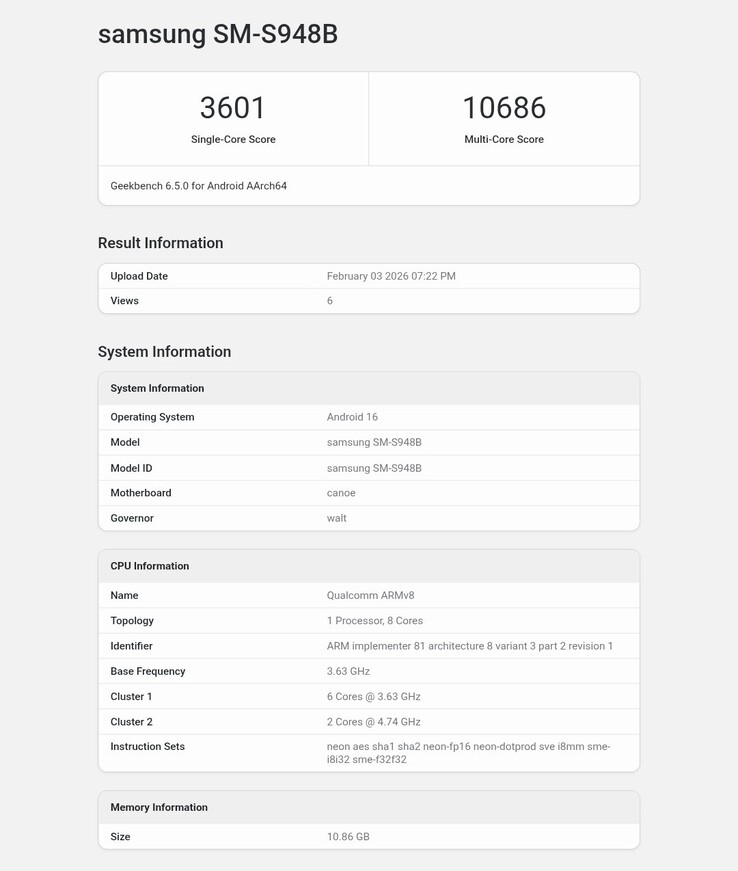 Samsung Galaxy S26 Ultra Resultado de Geekbench.