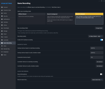 Opciones de grabación de Steam (imagen vía Notebookcheck)