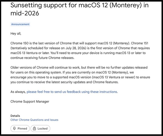 Chrome 150 será la última versión de Google Chrome compatible con macOS Monterey.  (Fuente de la imagen: Google)
