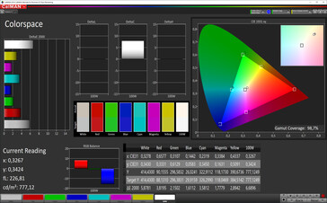 CalMAN: Espacio de color (True Tone activado, espacio de color objetivo sRGB)