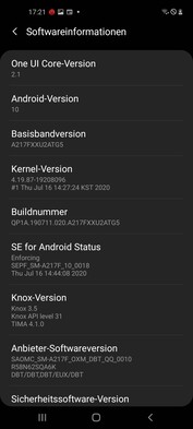 Software: Samsung Galaxy A21s