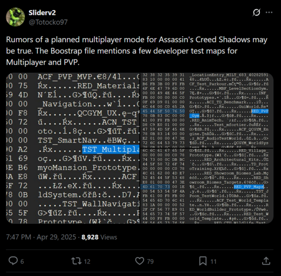 Sliderv2 Assassin's Creed Shadows data mining X post (Fuente de la imagen: captura de pantalla, cuenta X de Sliderv2)