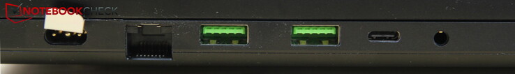 Izquierda: Fuente de alimentación, LAN, 2x USB-A 3.2 Gen 2, USB-C Thunderbolt 4, auriculares