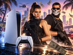 Personajes de GTA 6 junto a una PS5 y un control DualSense.