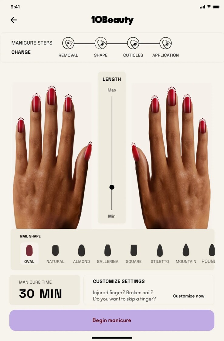 Todos los aspectos de una manicura 10Beauty, incluida la longitud del corte, la forma de las puntas y mucho más, pueden personalizarse. (Fuente: 10Beauty)