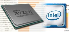La serie Ryzen Threadripper ofrece un dominio del rendimiento para AMD, pero Intel tiene la ventaja de la cuota de mercado. (Fuente de la imagen: AMD/Intel/Master Lu - editado)