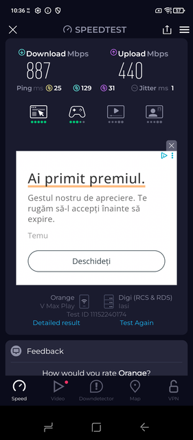 Ookla Speedtest, ejecución 2 - servidor diferente (Fuente de la imagen: Captura de pantalla - Sergey Tarasov - Notebookcheck)
