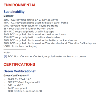 Materiales reciclados y certificaciones medioambientales (fuente: Lenovo)