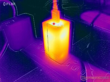 El adaptador de CA alcanza más de 41 °C cuando se somete a cargas exigentes