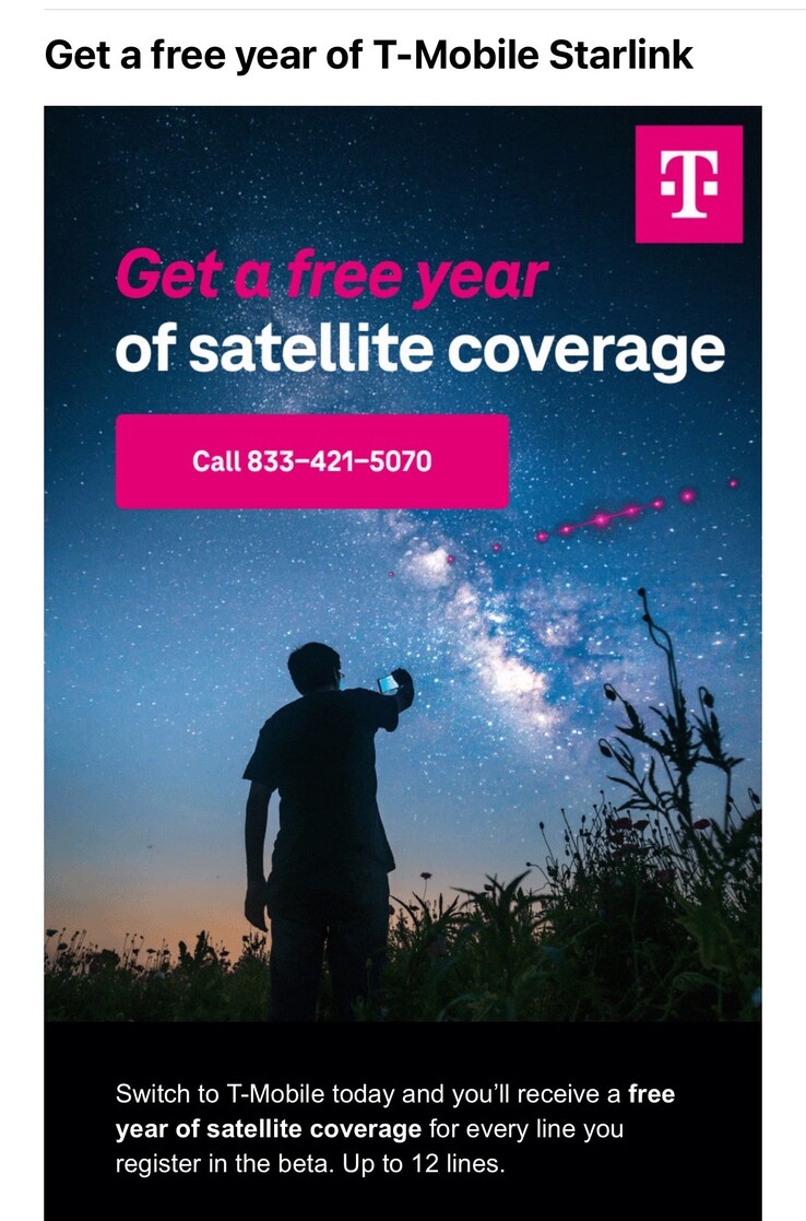 Oferta de cobertura por satélite Starlink gratuita de T-Mobile