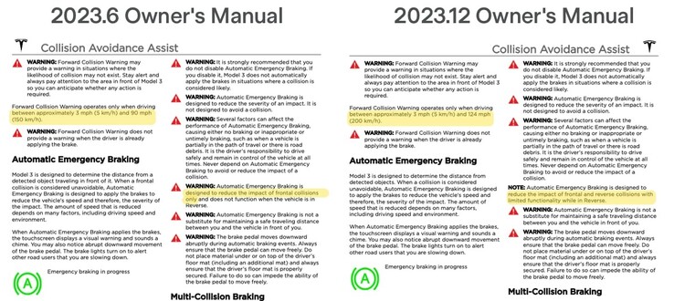 El manual del AEB se actualiza para reflejar el aumento de la gama de velocidades y el funcionamiento marcha atrás