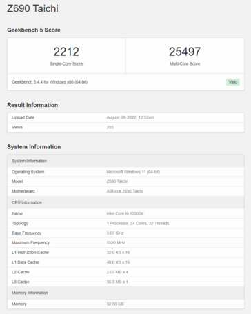 Intel Core i9-13900K on Geekbench 5. (Source: Geekbench)