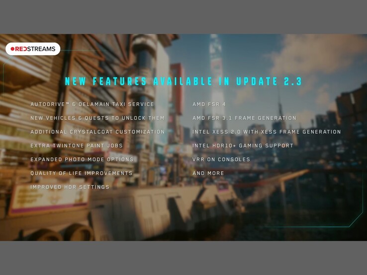 Visión general de la actualización 2.3 para Cyberpunk 2077. (Fuente de la imagen: Cyberpunk 2077 en YouTube)