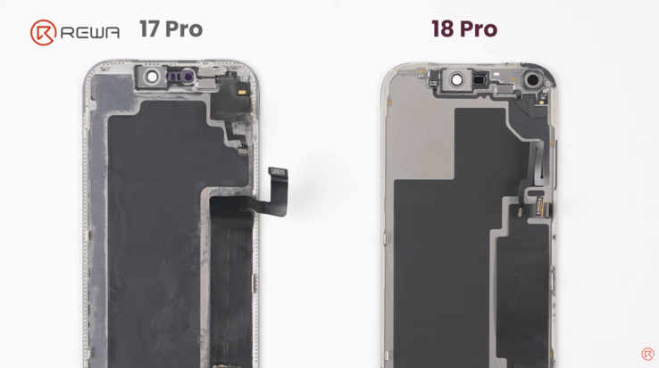 iPhone 17 Pro frente a iPhone 18 Pro, en el que se muestra la parte trasera de la pantalla con un nuevo diseño.