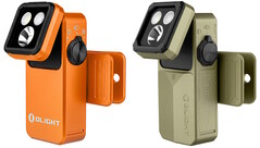 Los modelos Olight Oclip 2 Pro (izquierda) y Oclip 2 Ultra (derecha) incorporan cabezales inclinables y pinzas giratorias para orientar la luz con facilidad.