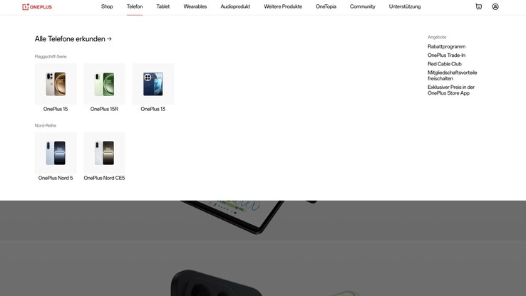 La página web de OnePlus Alemania ahora solo promociona determinados productos.