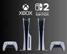 Las consolas PS5 aparecen debajo de los logotipos de Xbox y Nintendo Switch 2 (Fuente de la imagen: Sony PlayStation, Microsoft Gaming, Nintendo of America con ediciones)