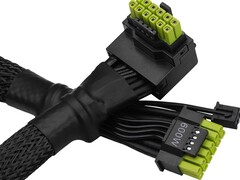 Cable 12V-2x6 en forma de L de ASRock con clavijas verdes. (Fuente de la imagen: ASRock)