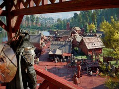 Kliff, protagonista del Desierto Carmesí, mirando hacia una ciudad.